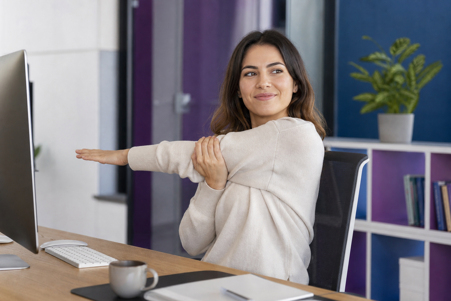 Holisticbrightkn desk stretch session at an office workstation
