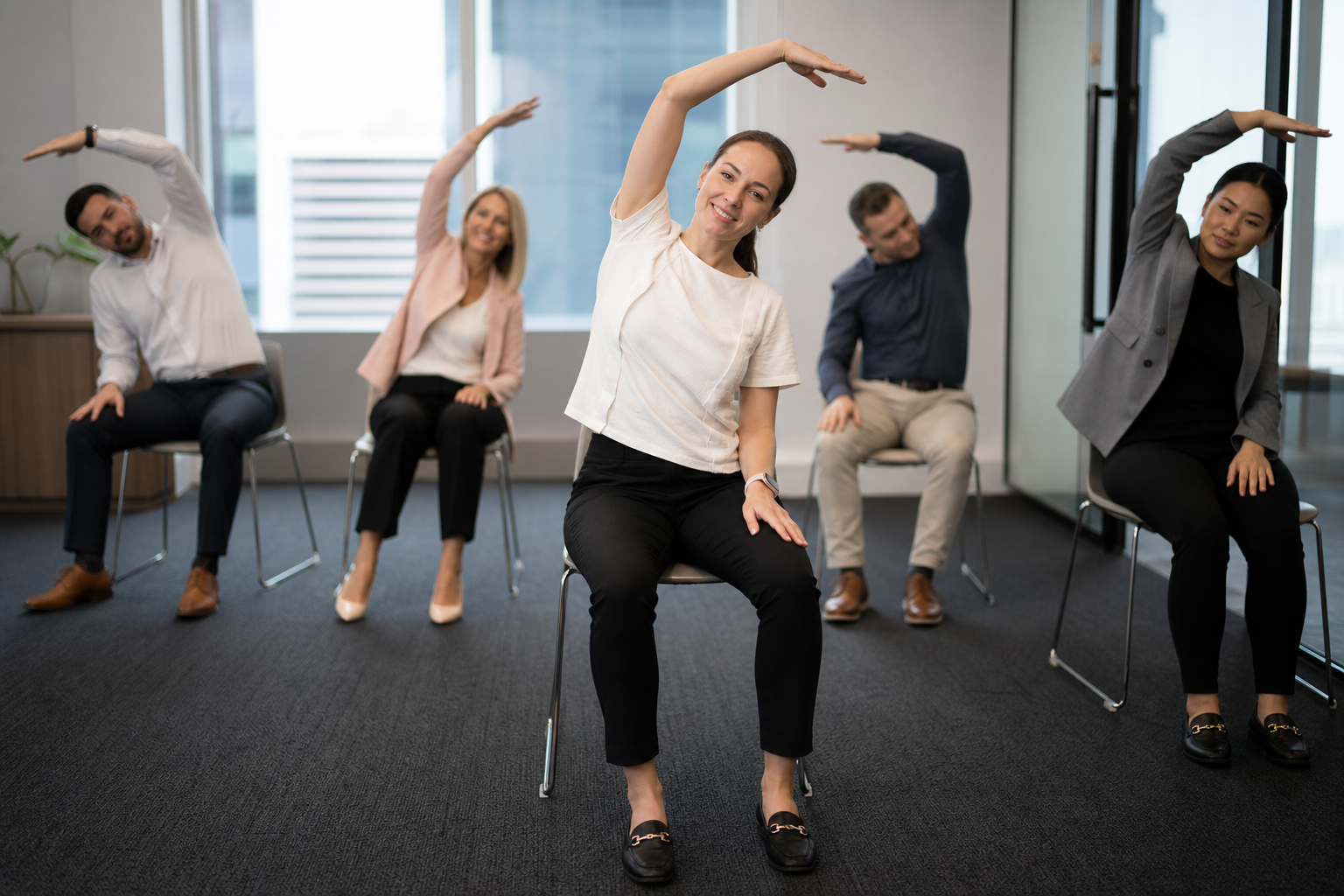 Holisticbrightkn team movement class in a meeting room